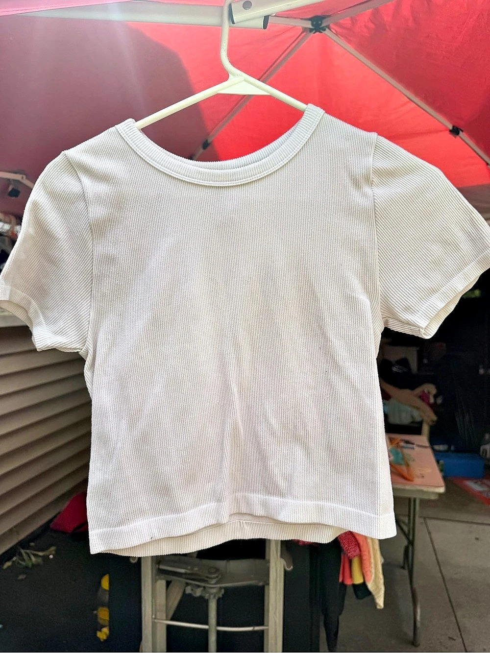 One Step Up Ribbed Striped Short Sleeve Crop Tee Size XL